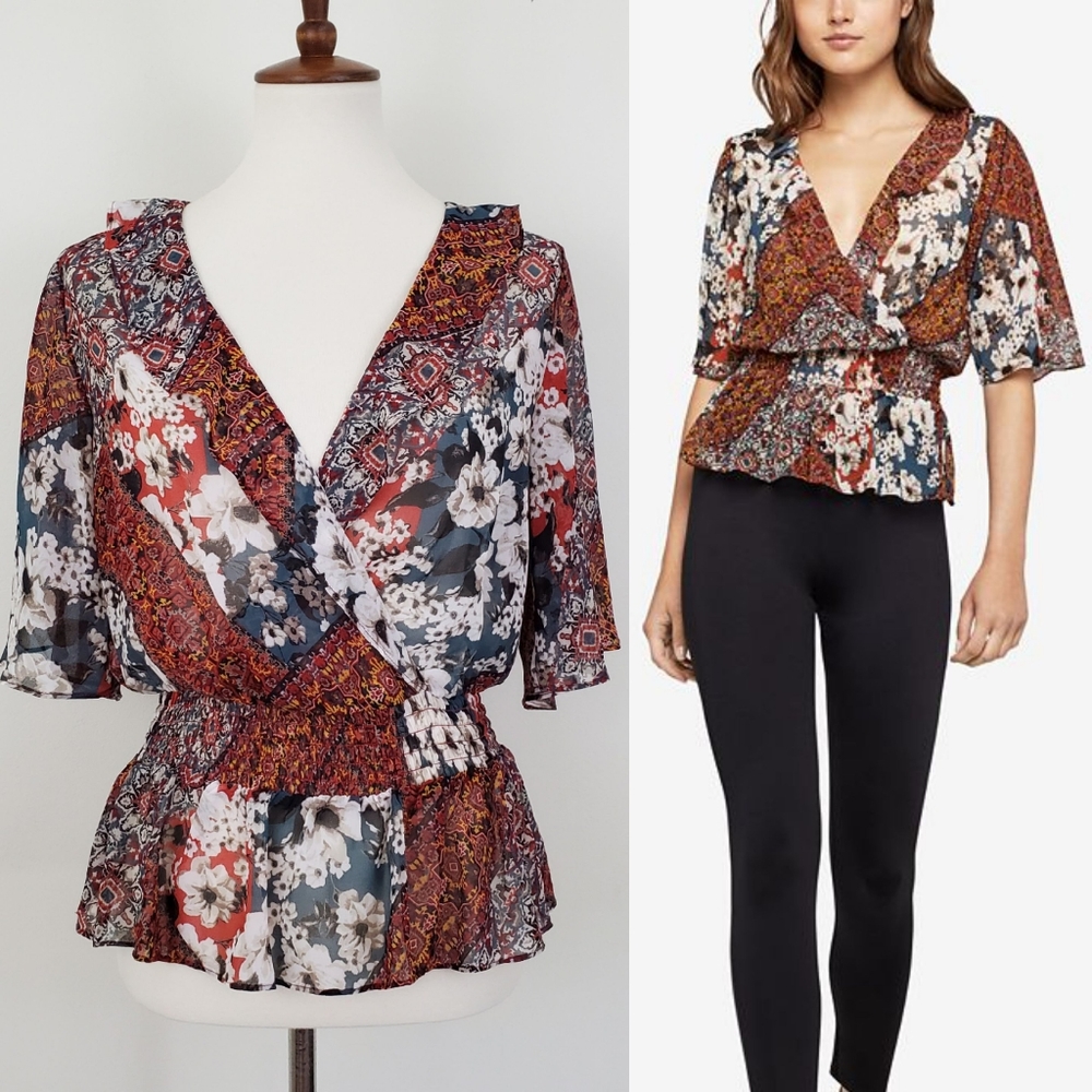 Bcbgeneration Patchwork Print Surplice Top - image 1